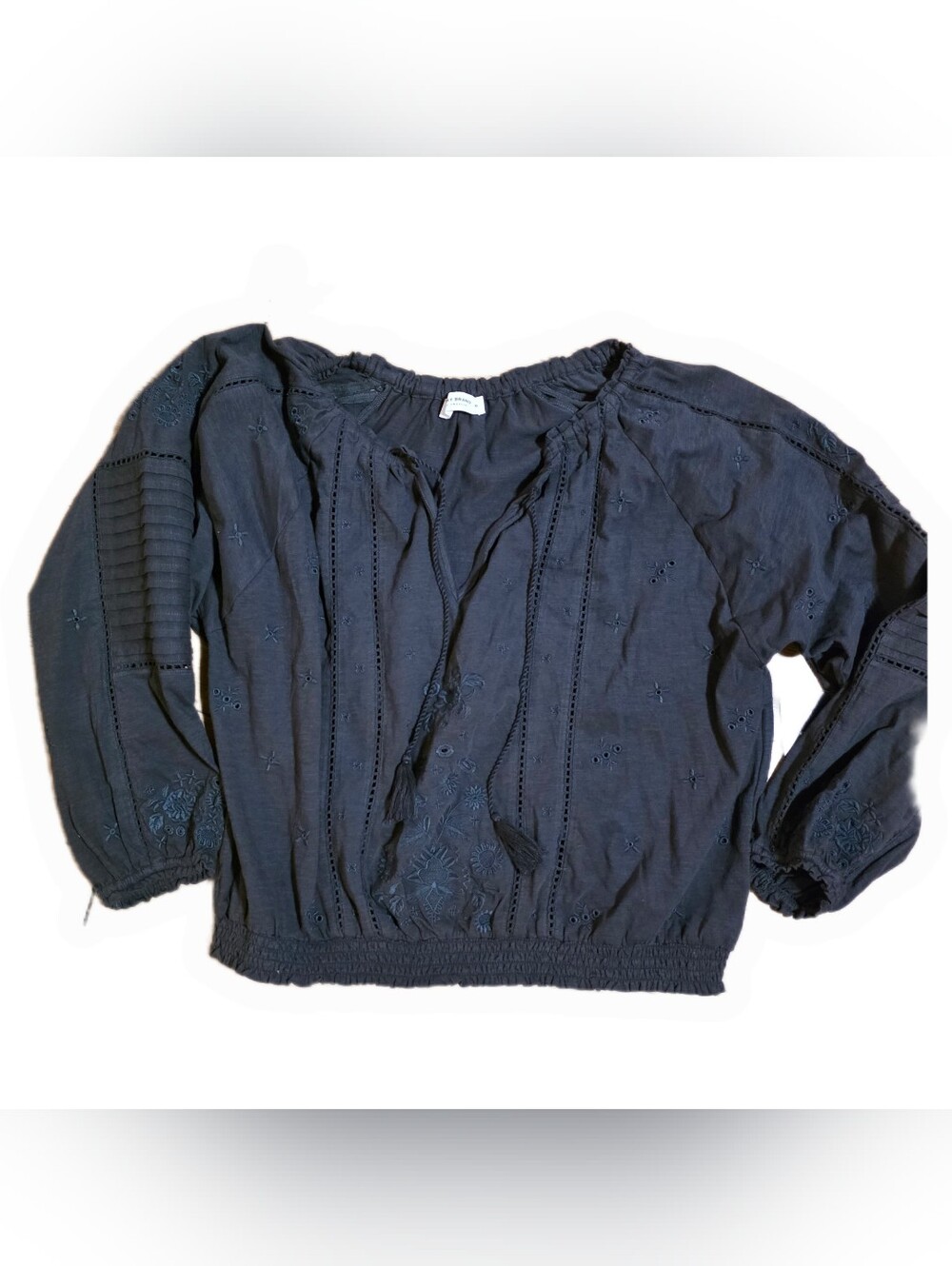 NWT LUCKY BRAND Embroidered Peasant Blouse in BLACK SZ XL